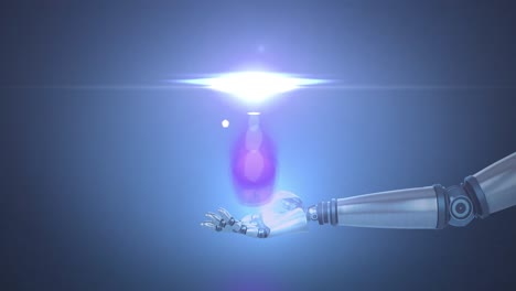 Animation-Eines-Roboterarms-Und-Lichtflecken-Auf-Blauem-Hintergrund