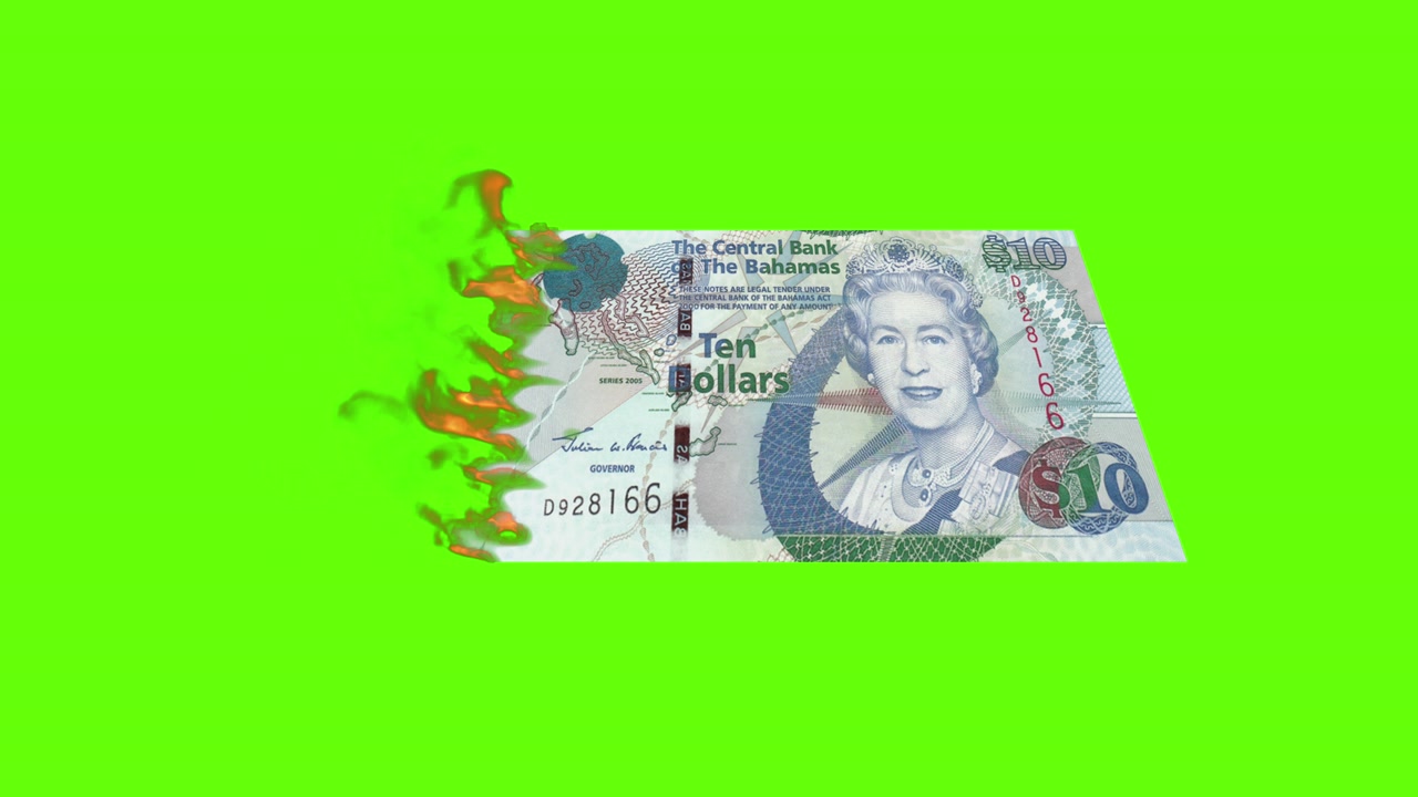 Yeşil Ekranda Yanan Bahama On Dolarlık Banknot