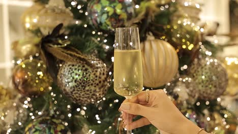 close up view of girl holding a glass toasting with champagne