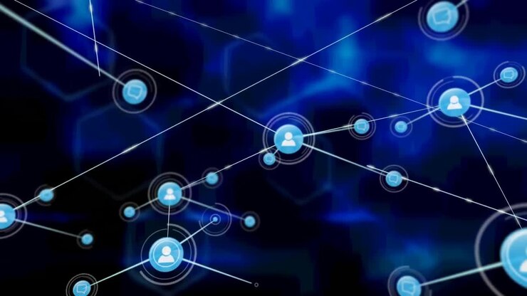 Animation of network of connections over navy background