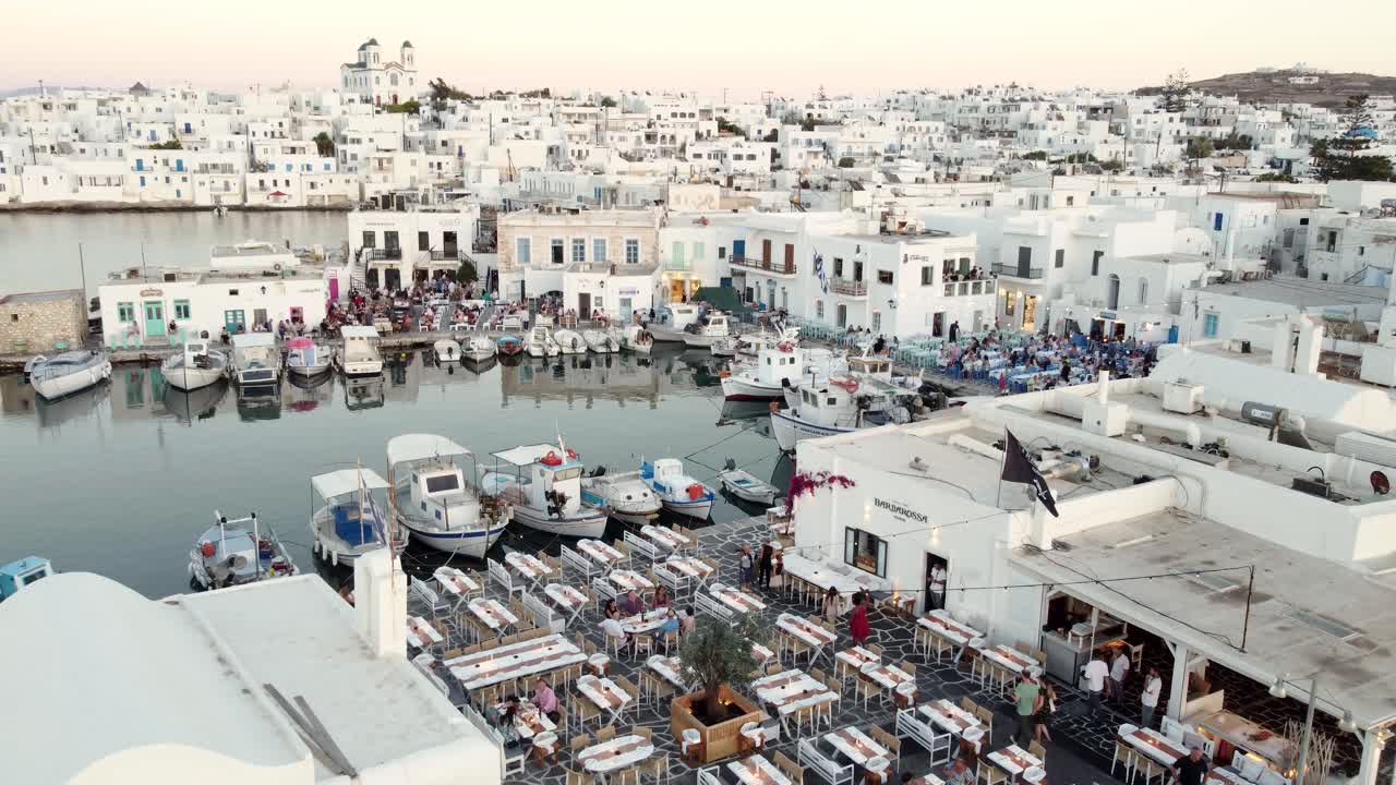 Panoramic Aerial of Village and Marina of Naousa in Paros Island, Greece