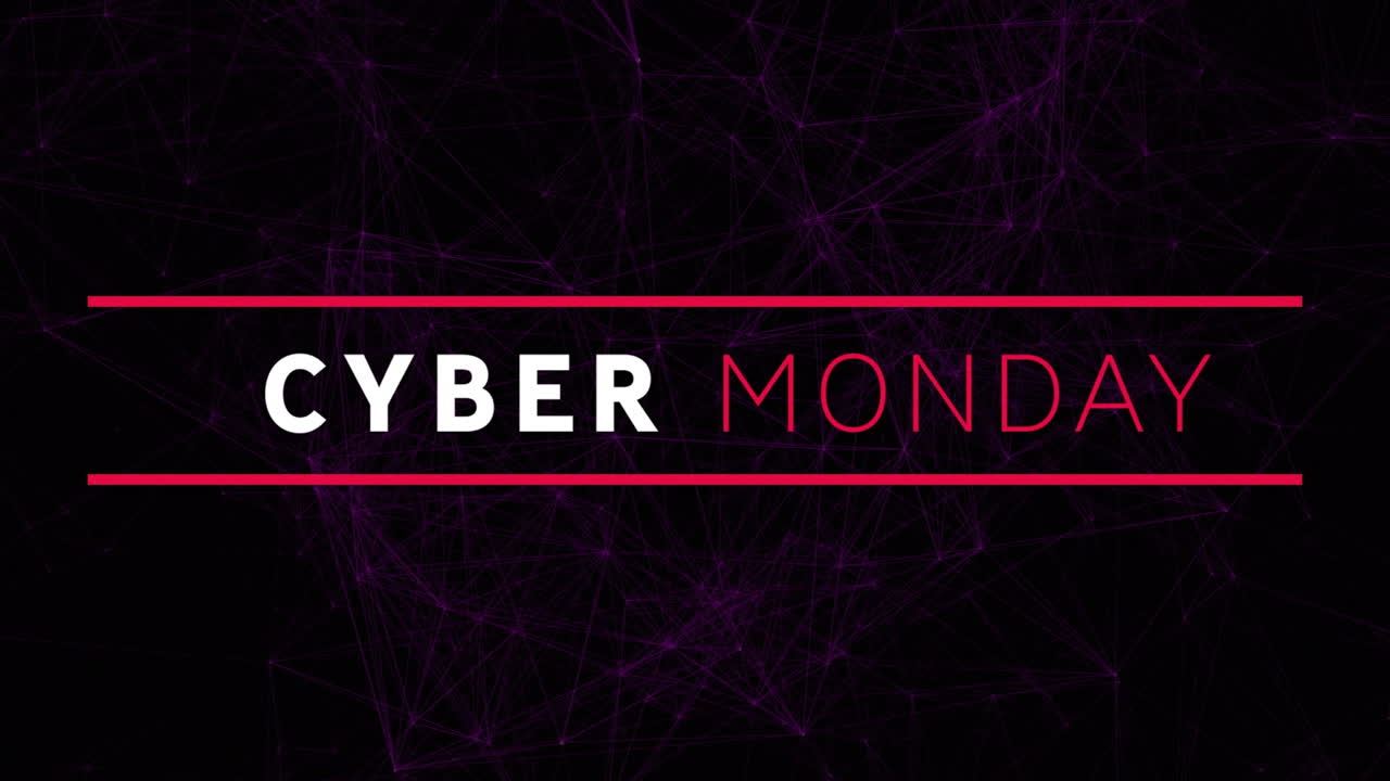 animación del texto de venta del lunes cibernético a través de redes de conexiones