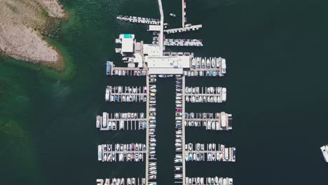 a high-flying drone shot over lake mead, a massive reservoir formed by the hoover dam on the colorado river, that lies on the border of arizona and nevada, just east of las vegas