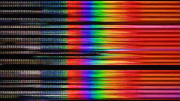 Digital Glitch Effect with Colorful Horizontal Lines and Noise