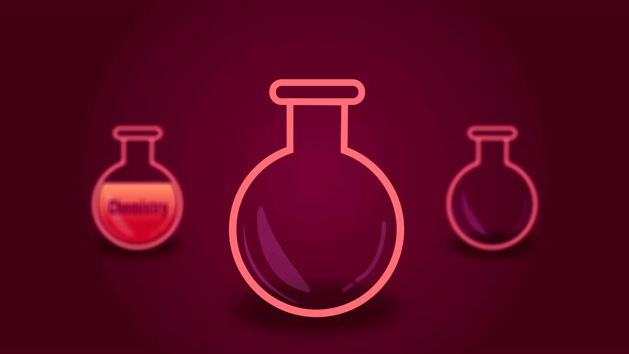 animación de bucle del tubo de ensayo. el líquido fluye hacia el tubo. el texto de "química" aparece en el interior. 60 fps