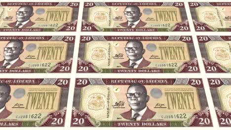 banknotes of twenty dollar liberians of liberia rolling, cash money, loop