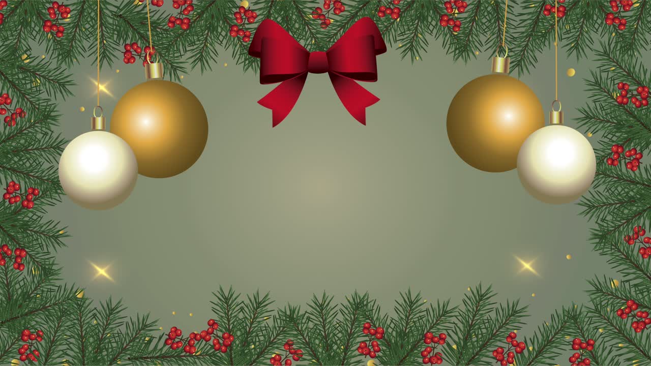 feliz año nuevo animación con bolas y lazo rojo