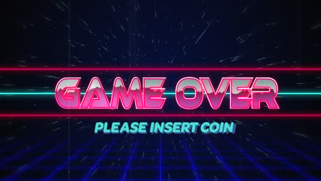 retro game over text glitching over blue and red lines on white hyperspace effect