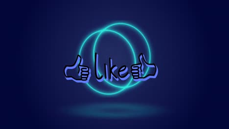 animation of like icon and text banner over neon spring structure against blue background