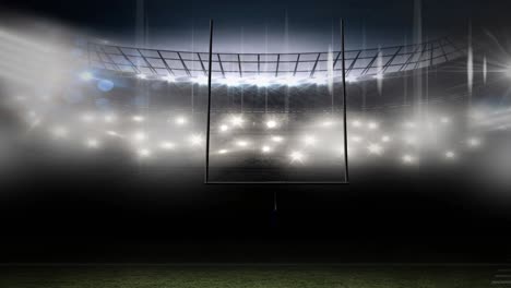 animation of american football goalposts at floodlit stadium in evening