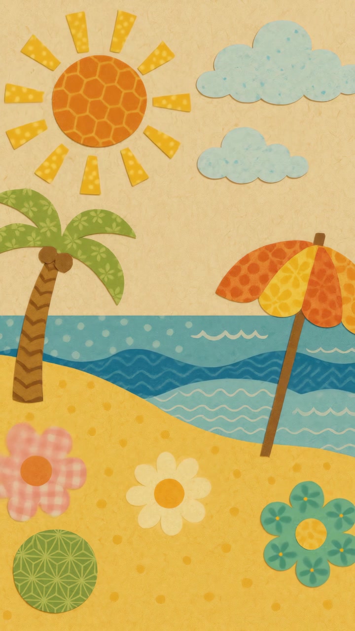 Ilustración colorida de escena de playa de papel recortado