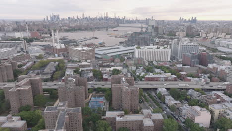 aerial view of fort greene, brooklyn on an summer morning. shot on an overcast morning in new york city.
