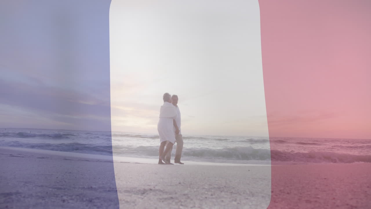 해변에서 고 있는 프랑스 국기 애니메이션