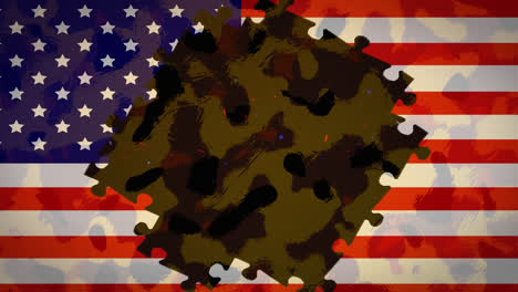 jigsaw puzzle revealing camouflage pattern against us flag