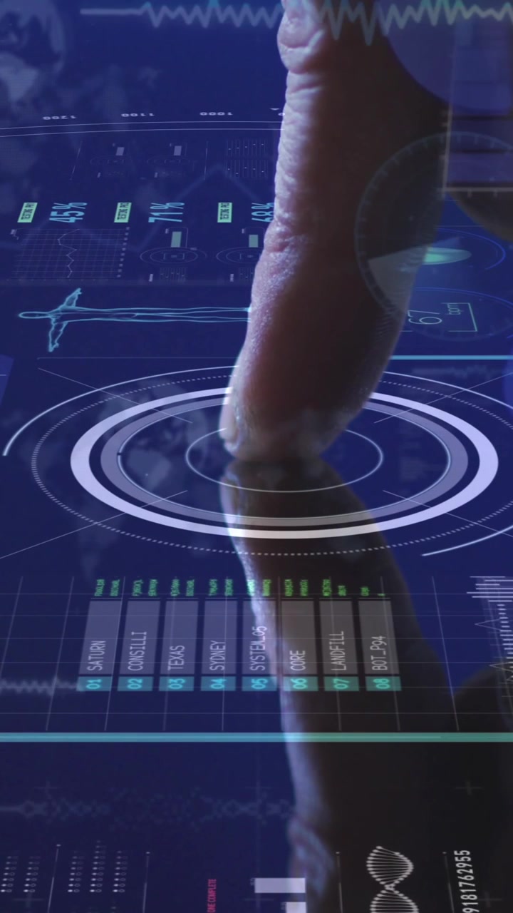 Animation of hands of caucasian man using touchscreen with diverse data
