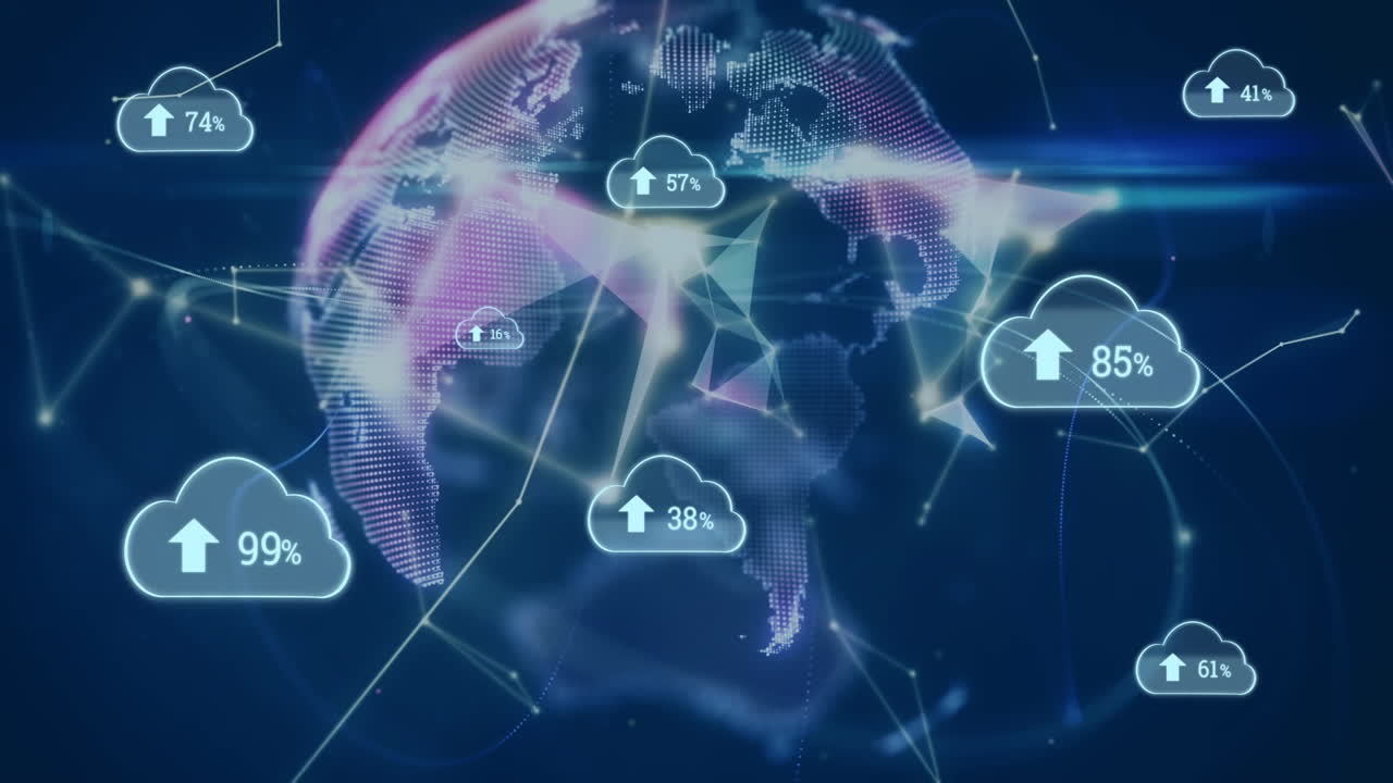 animación de nubes con carga sobre el globo giratorio