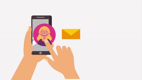 manos de mujer con teléfono inteligente enviando mensajes
