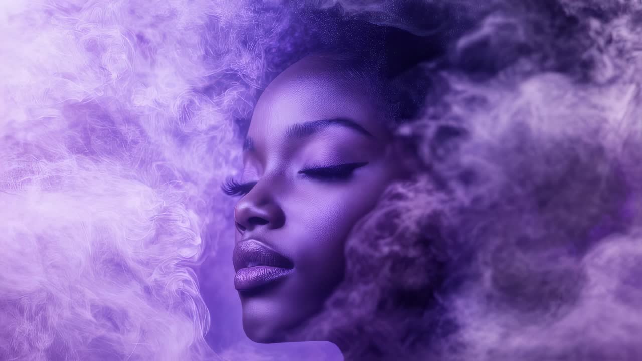 Ritratto di donna con nebbia viola