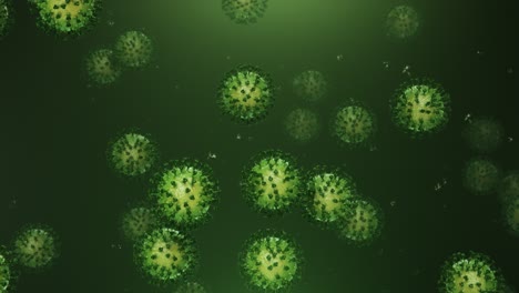 coronavirus verde volador con partículas