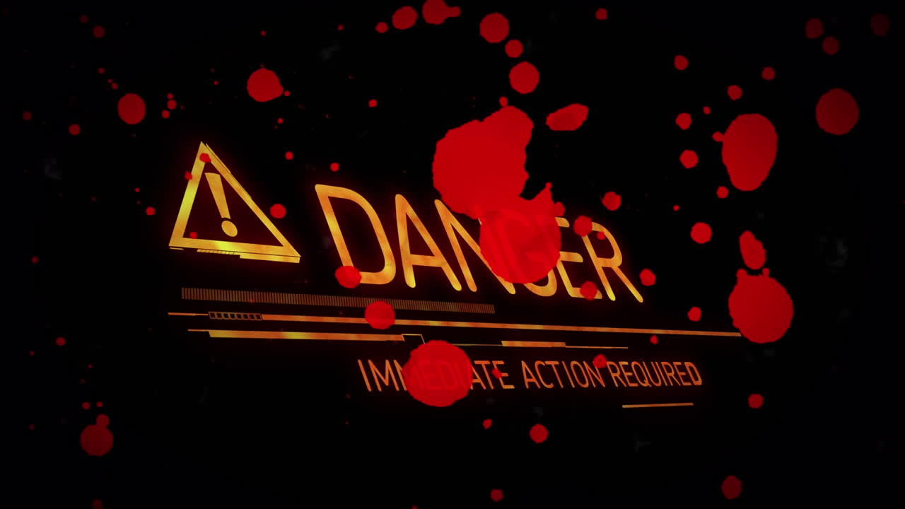 검은 바탕에 있는 위험 텍스트의 애니메이션