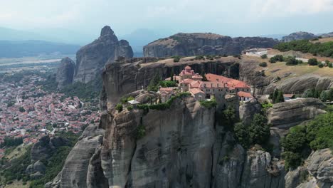 meteora monastery in thessaly, greece mainland - aerial 4k circling