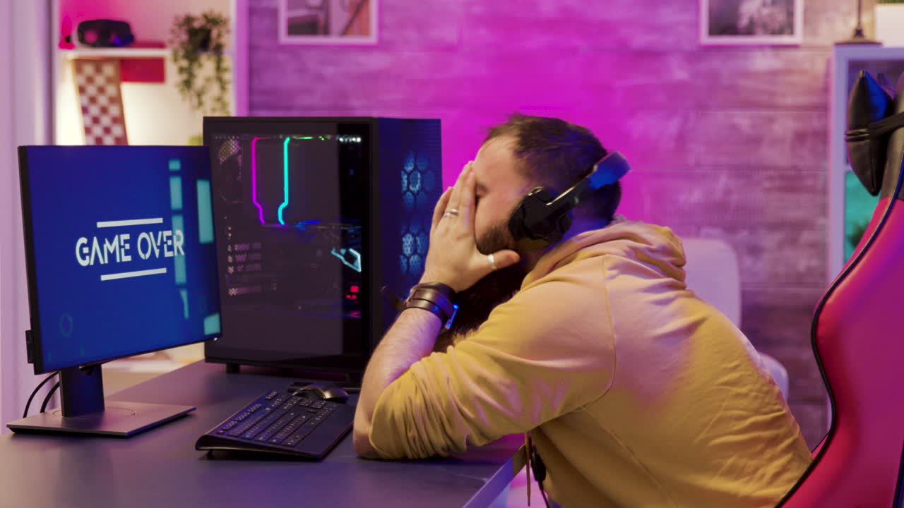 Gamer playing video games on PC