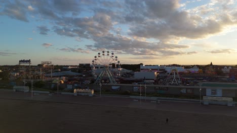 amusement park at sunset