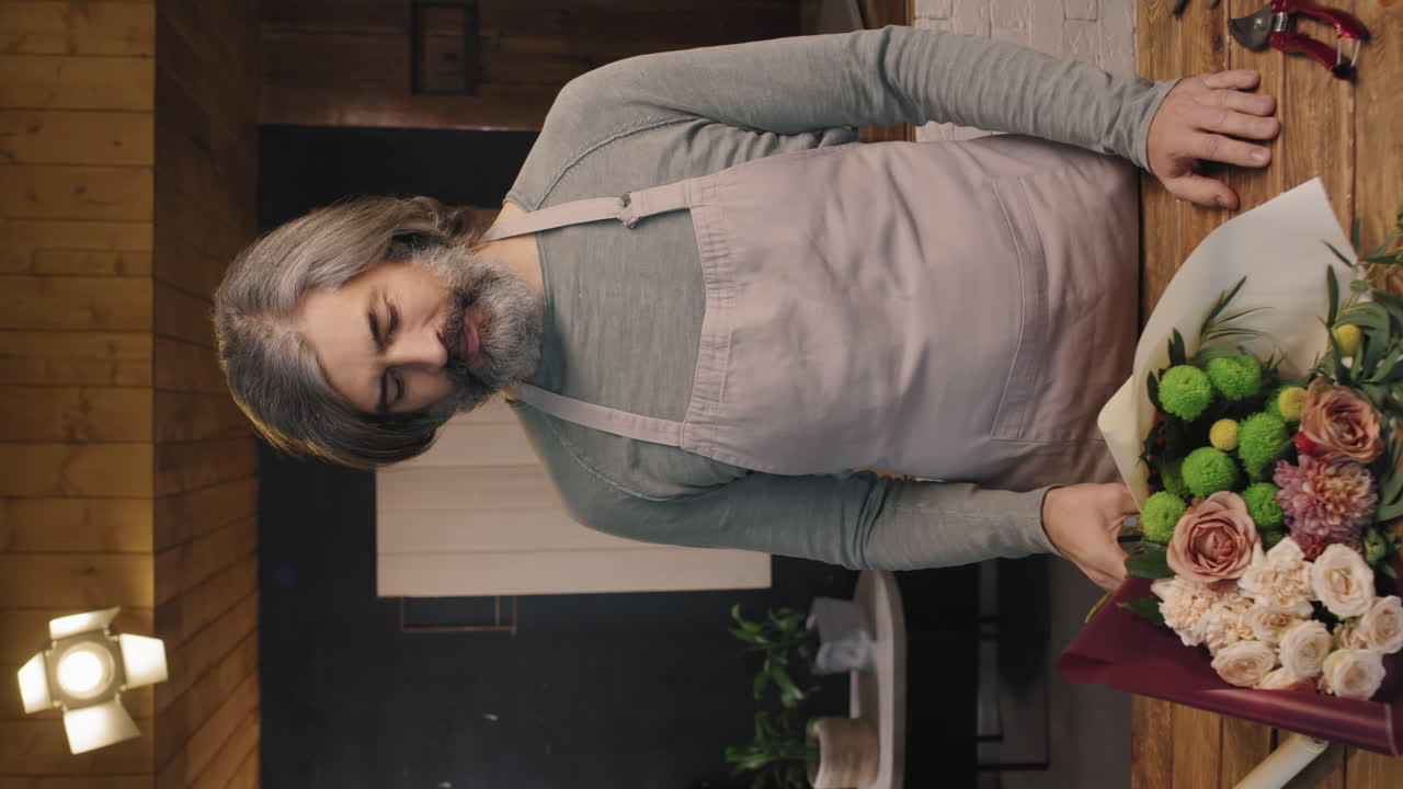 Portrait Of Male Florist With Elegant Bouquet