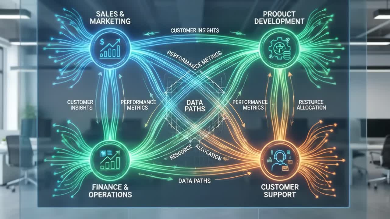 Animerat dataflödesdiagram för företag på ett modernt kontor