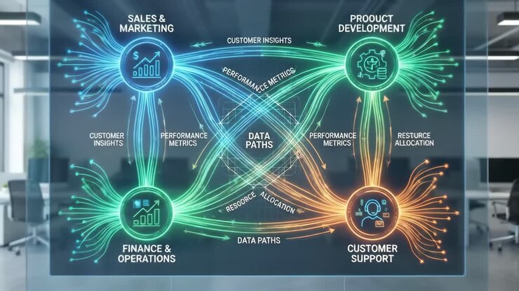 Animated Business Data Flow Diagram in Modern Office