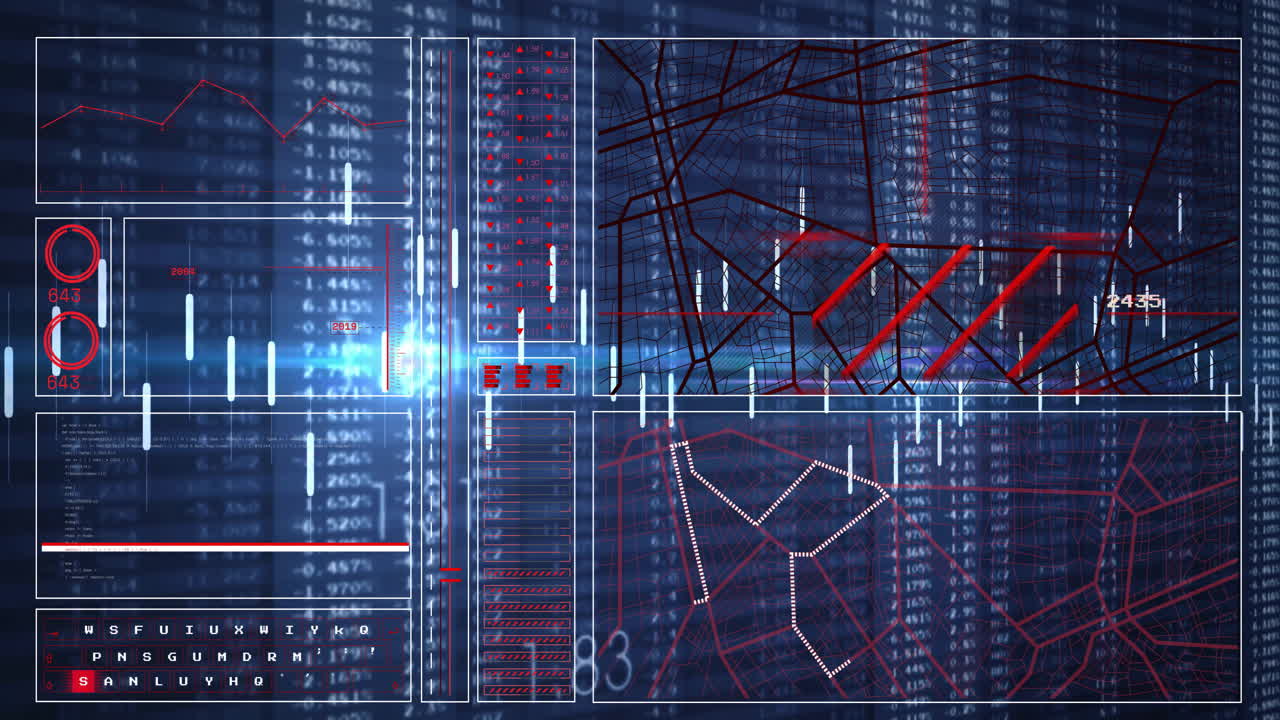 Animation of data processing on black background