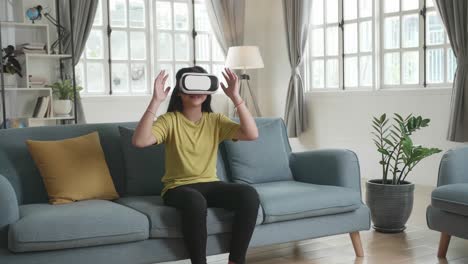 girl experiencing vr headset at home
