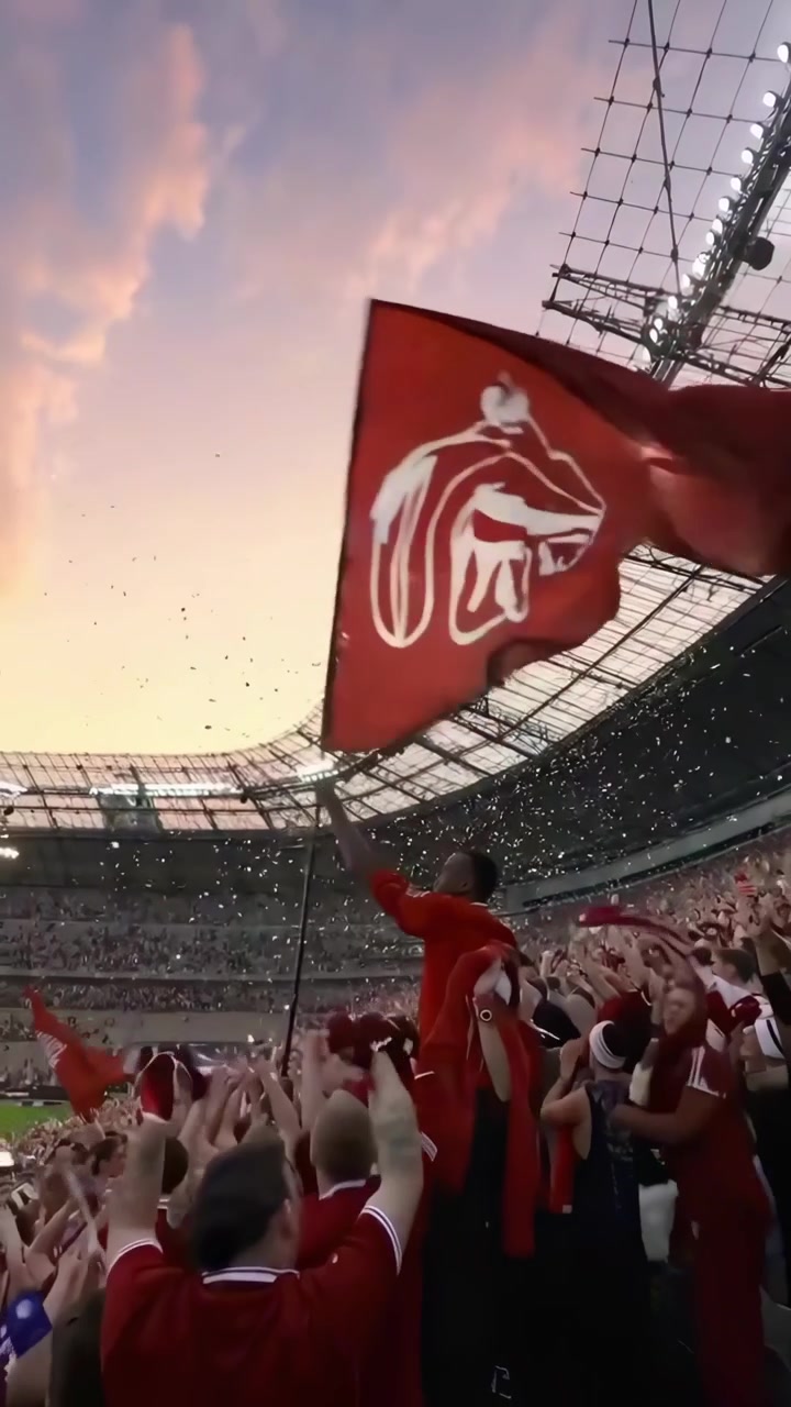 Begejstrede fodboldfans fejrer sejr på stadion