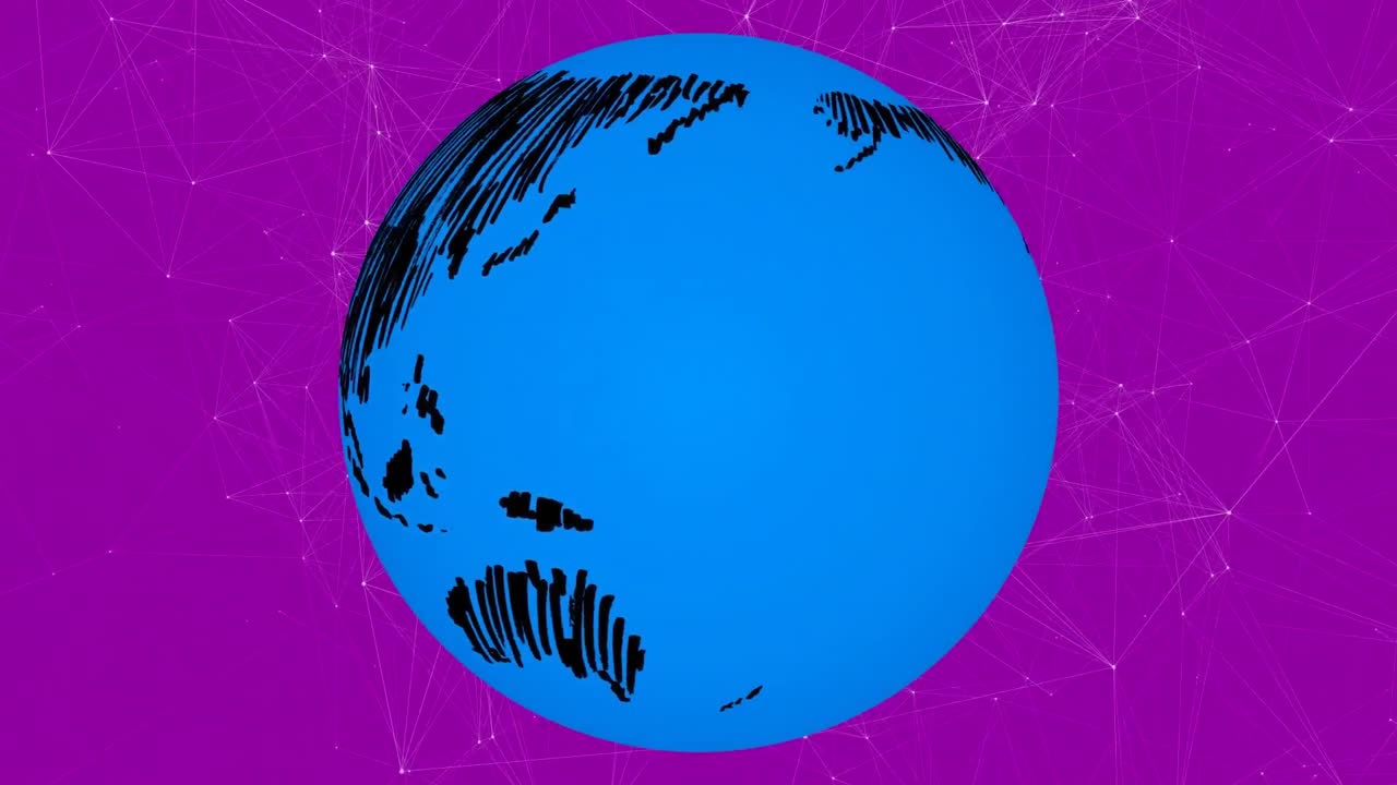 Animation of network of connections with globe on pink background