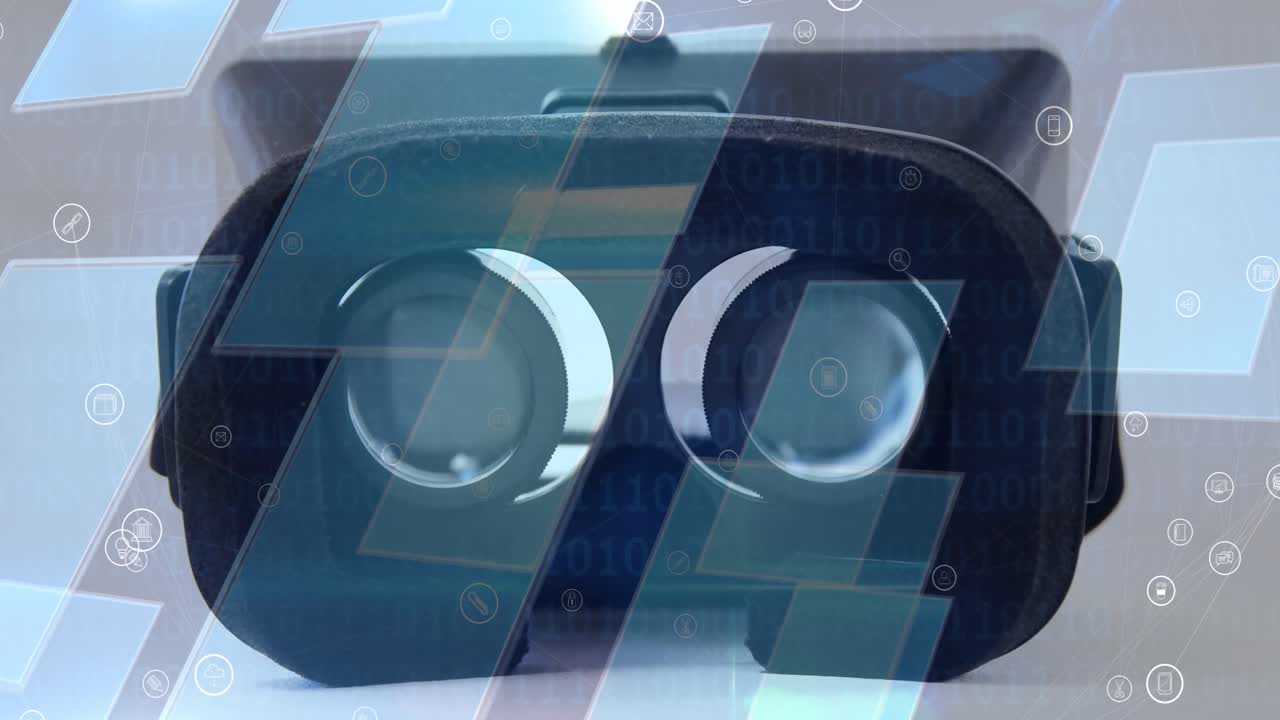스크린 위의 디지털 아이콘의 애니메이션과 배경에서 vr 헤드 ⁇