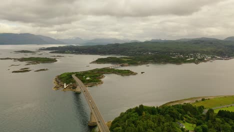 highland gateway: aerial view of skye bridge and kyle of lochalsh, scottish highlands, scotland, united kingdom