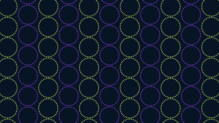 Repeating design purple and green circles on black