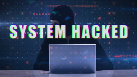 system hacked text and data processing against hacker using laptop