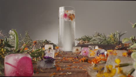 table covered with fresh edible flowers