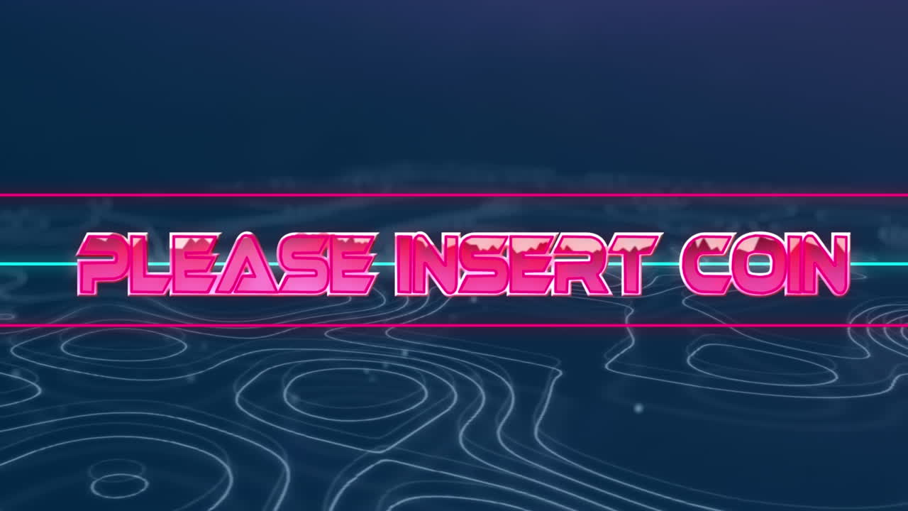 animación de por favor insertar texto de moneda sobre líneas blancas sobre fondo azul