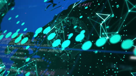animación del globo y procesamiento de datos digitales sobre fondo negro