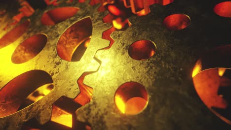 fondo de mecanismos giratorios de metal de oro. concepto de flujo de trabajo de negocios. bucle sin costuras 3d render