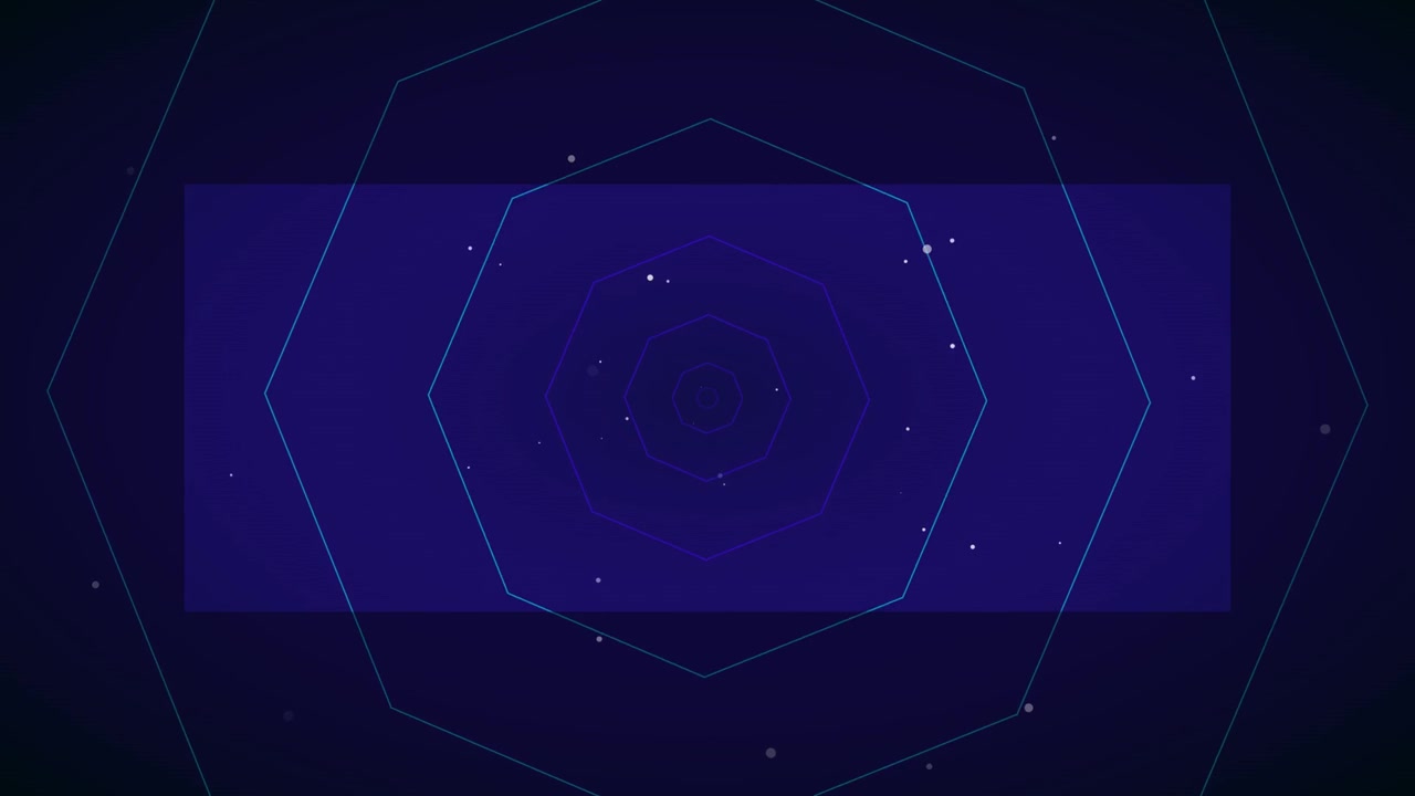 Abstract Digital Tunnel with Glowing Geometric Shapes and Particles