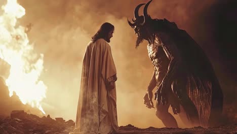 jesus and the devil in fiery confrontation