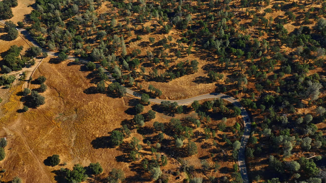 Aerial View of Winding Road Through a California Countryside