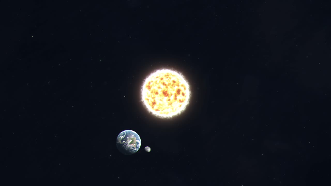 animación simplificada de la luna girando alrededor de la tierra y la tierra girando alrededor del sol