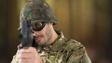 animación de un soldado caucásico sobre un fondo borroso