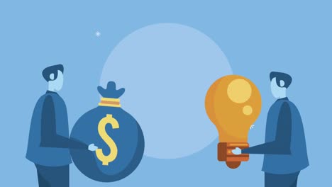 financial animation with businessmen and money bag