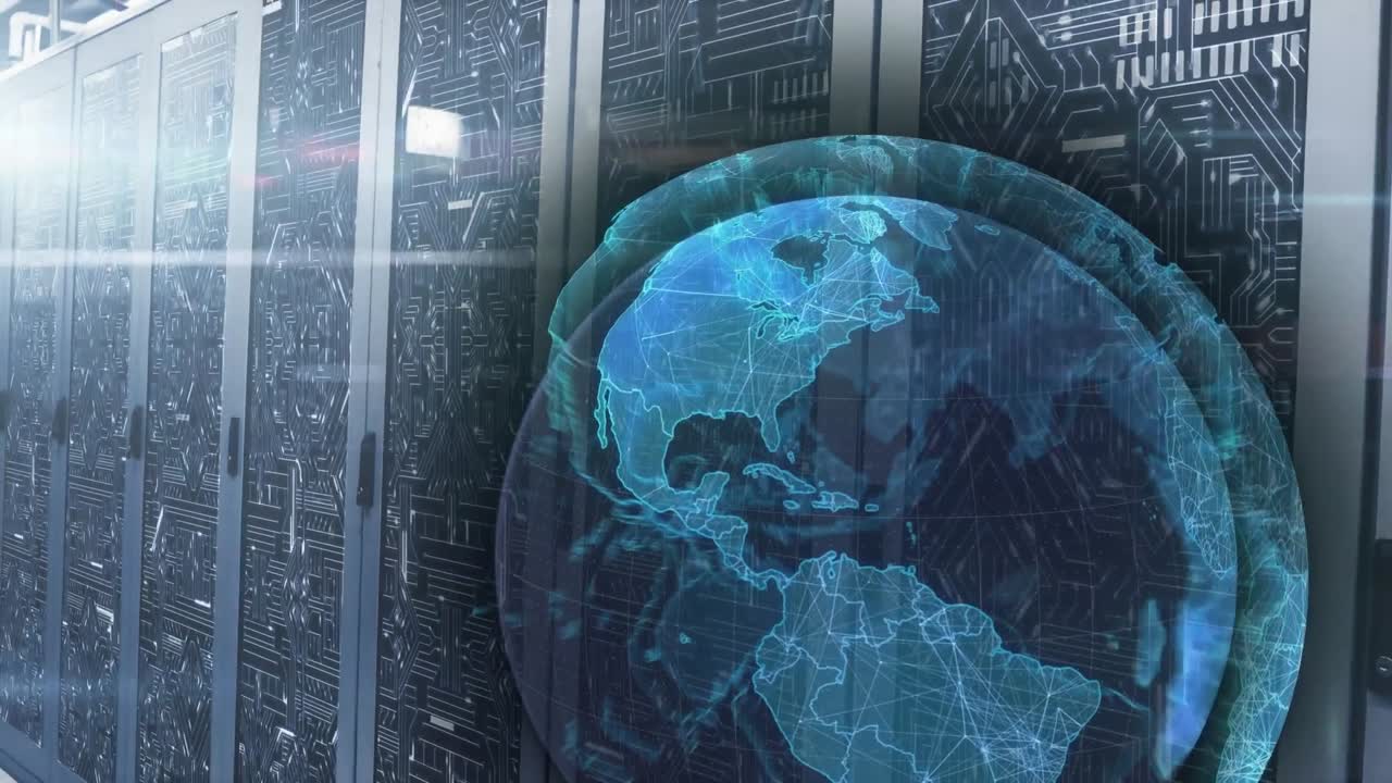 animación del globo y los puntos de luz sobre la sala del servidor