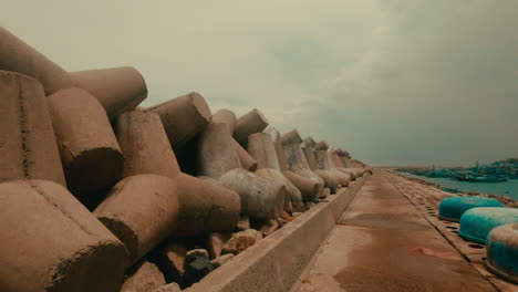 coastal breakwater with concrete groynes